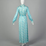 Medium 1970s Pauline Trigère Blue Silk Chiffon Maxi Dress