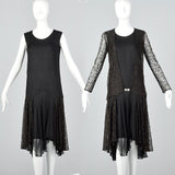 1920s Black Silk Dress with Lace Jacket