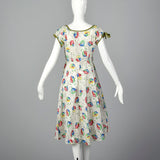 1950s White Summer Dress with Floral Print