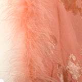OSFM 1920s Pink Silk Devoré  Marabou Feather Trim Bed Jacket