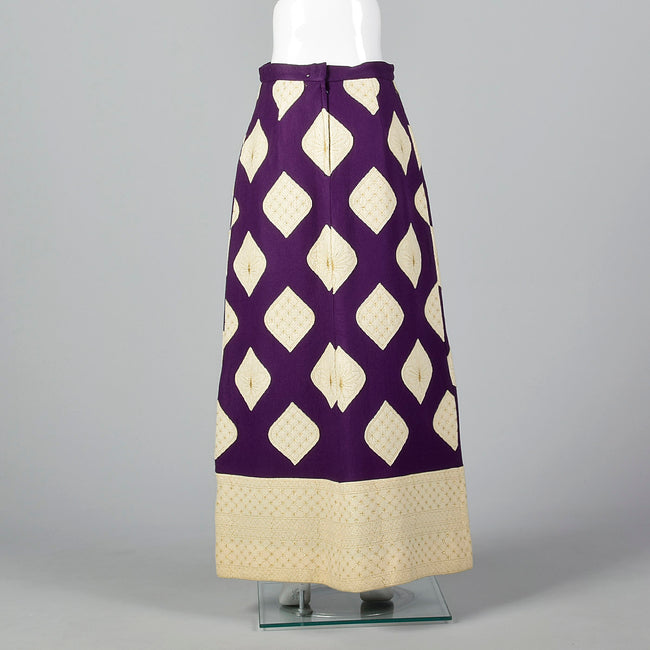 1970s Malcolm Charles Maxi Skirt, Purple Felt with Appliques