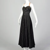 XL 1940s Black Silk Taffeta Gown