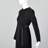 1970s Bonnie Cashin Black Wool Dress with Convertible Collar