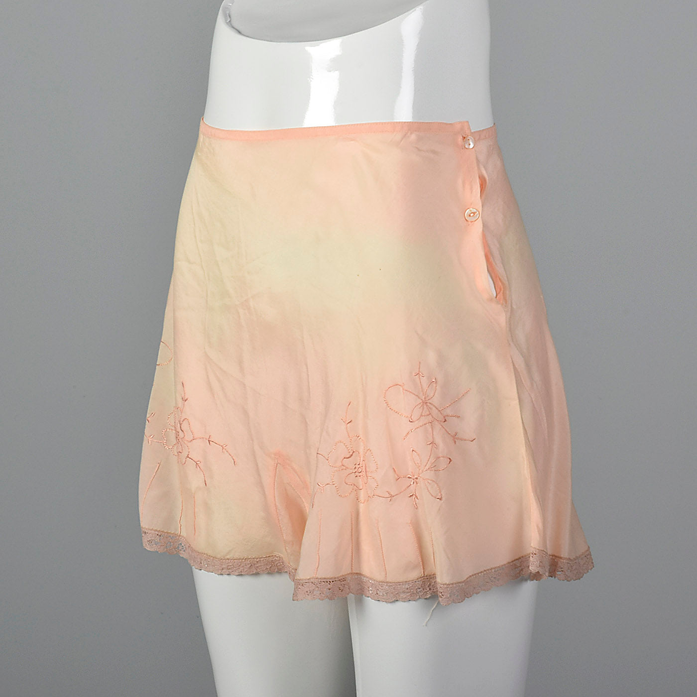 1930s Pink Slip Shorts with Floral Embroidery