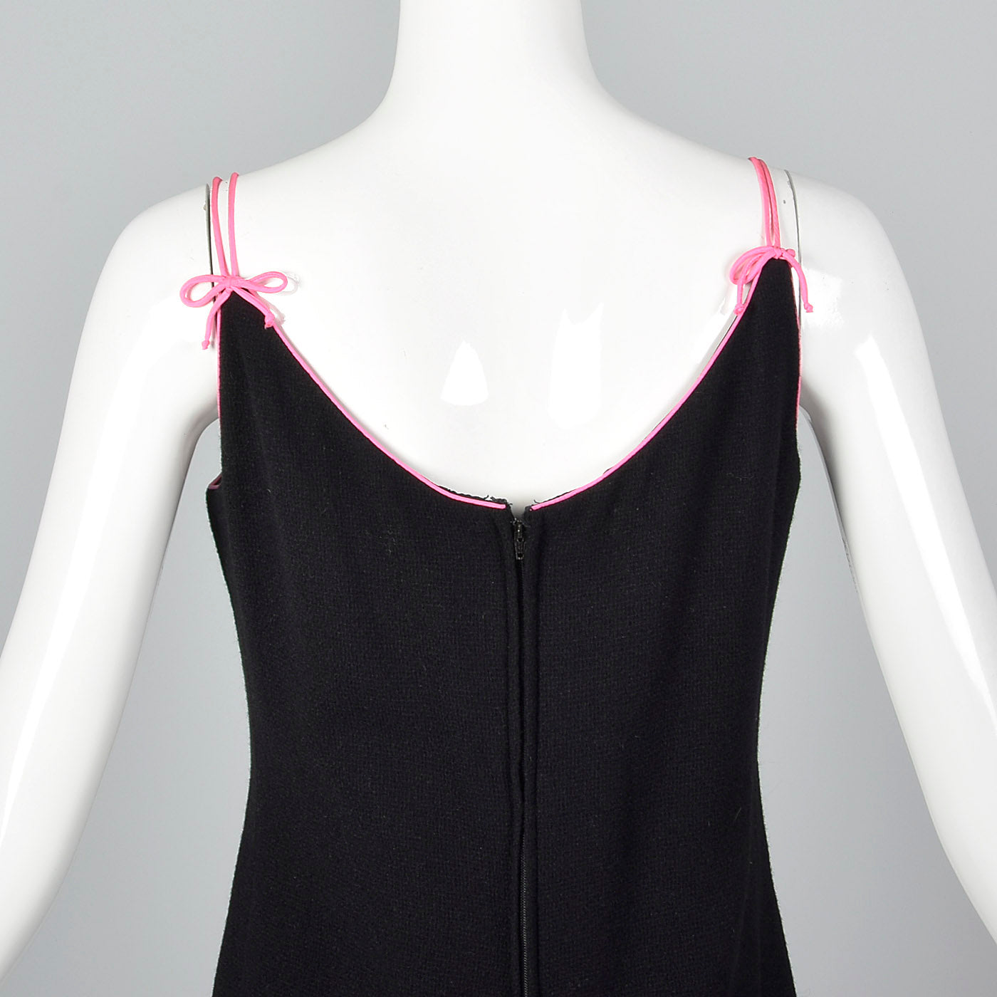 1960s Black Wool Dress with Pink Trim and Scallop Hem