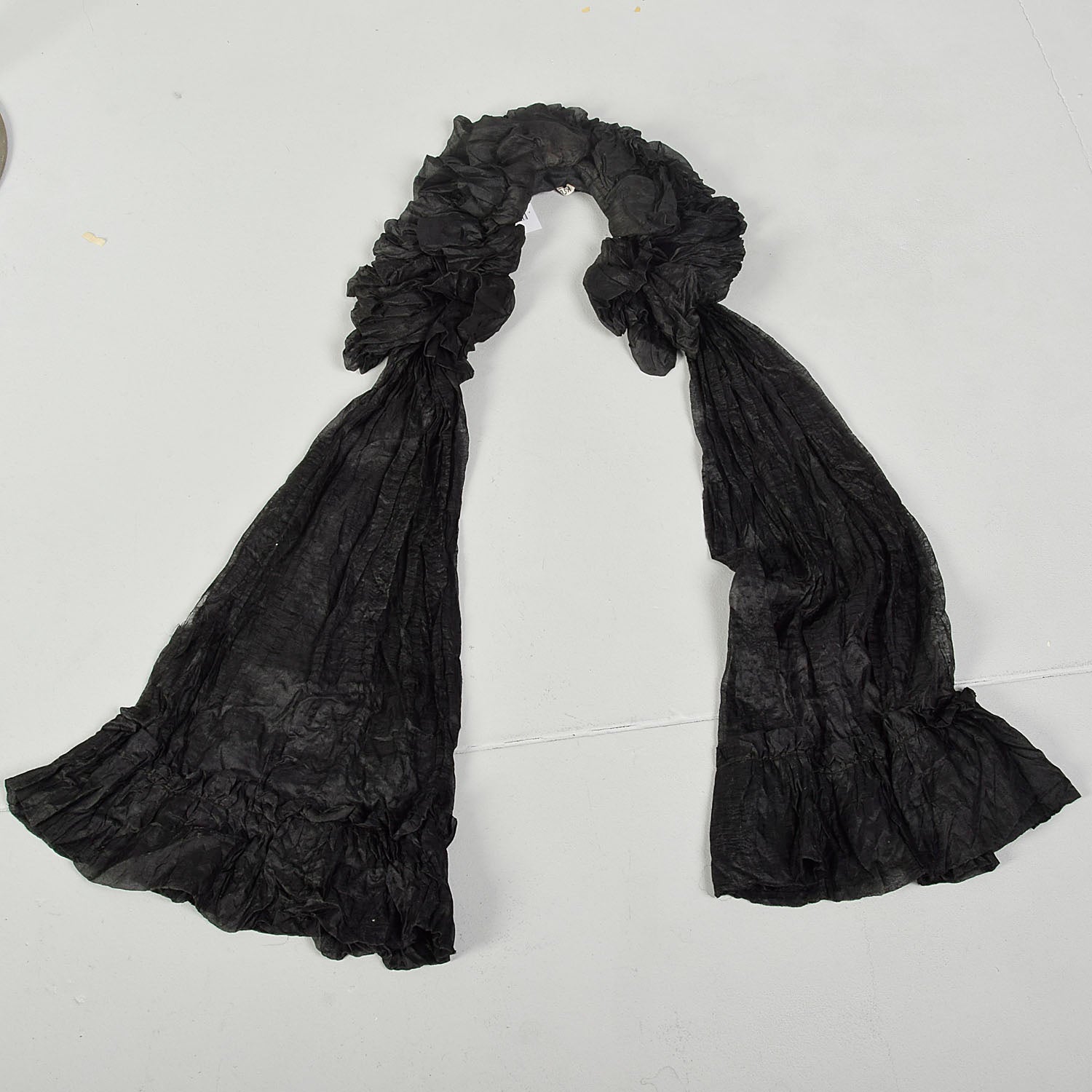 OSFM 1880s Victorian Black Chiffon Neck Ruffle Scarf Lappet Collar Ruff