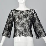 1960s Deadstock Black Floral Lace Top
