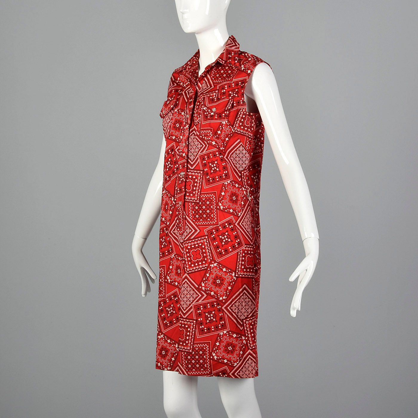 1960s Red Bandana Print Dress