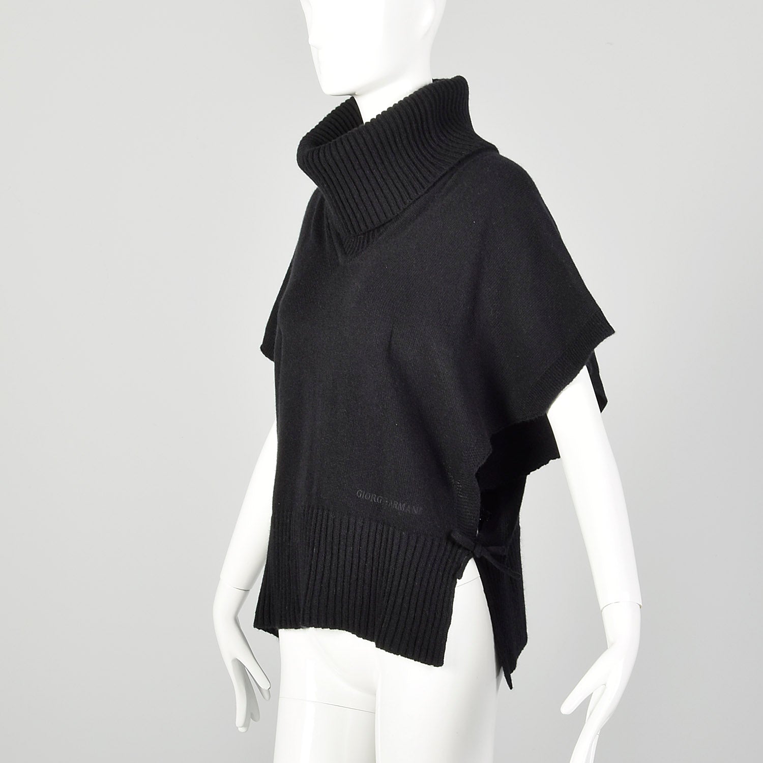 Giorgio Armani Black Cashmere Knit Poncho Sweater with Cowl Neck