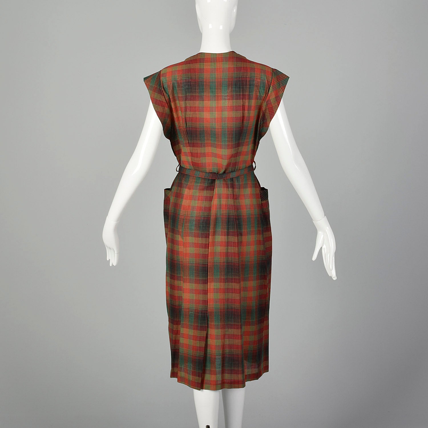 Small 1950s Red and Green Plaid Day Dress