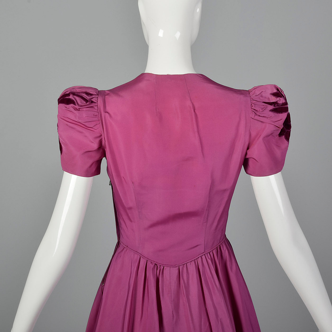 1940s Pink Taffeta Gown with Velvet Applique