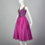 Small 1980s Fuchsia Dress with Sequined Bodice