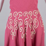 1940s Pink Linen Halter Dress with Soutache Trim