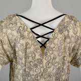 1940s Silk Dress with Velvet Faux Lace Back