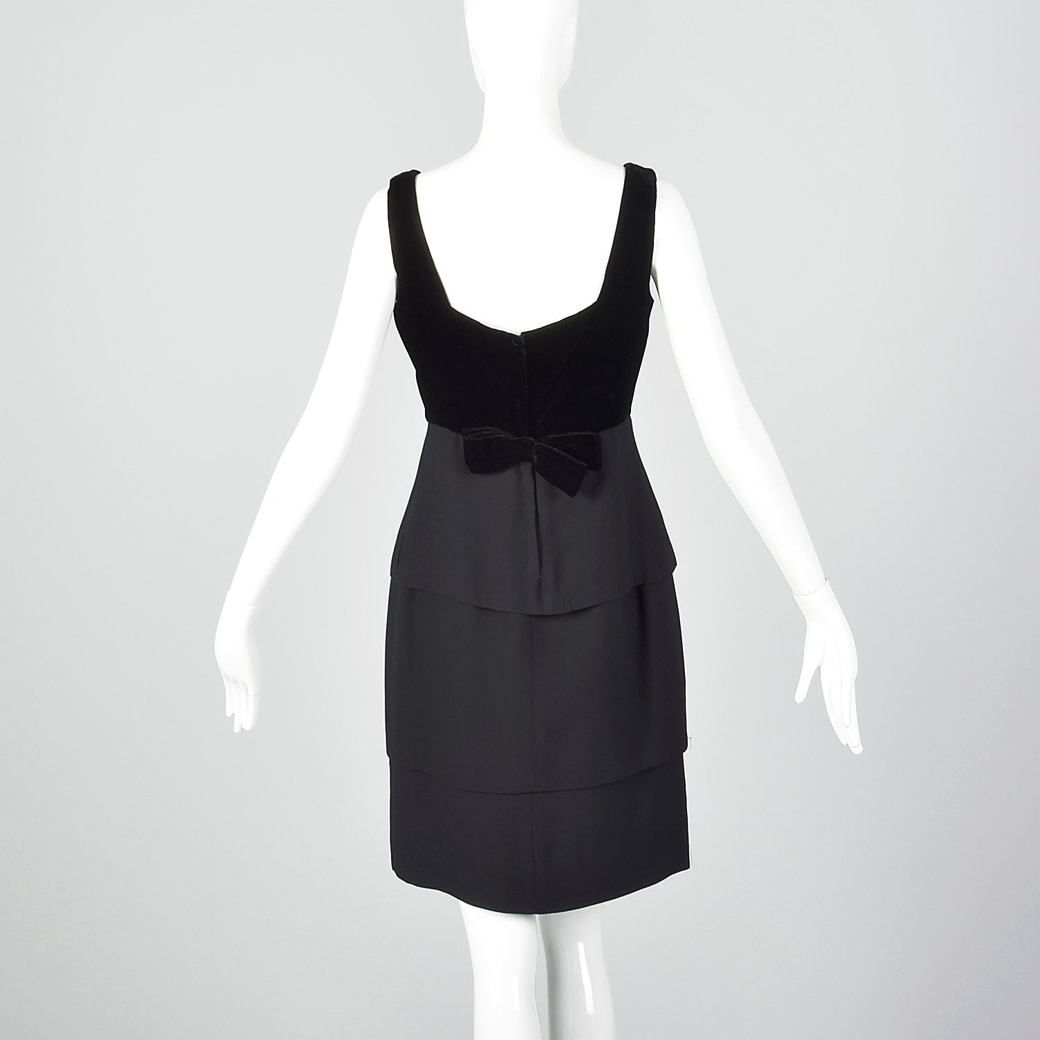 Small 1960s Black Velvet Tiered Skirt Cocktail Dress