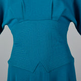 1980s Teal Wool Midi Dress