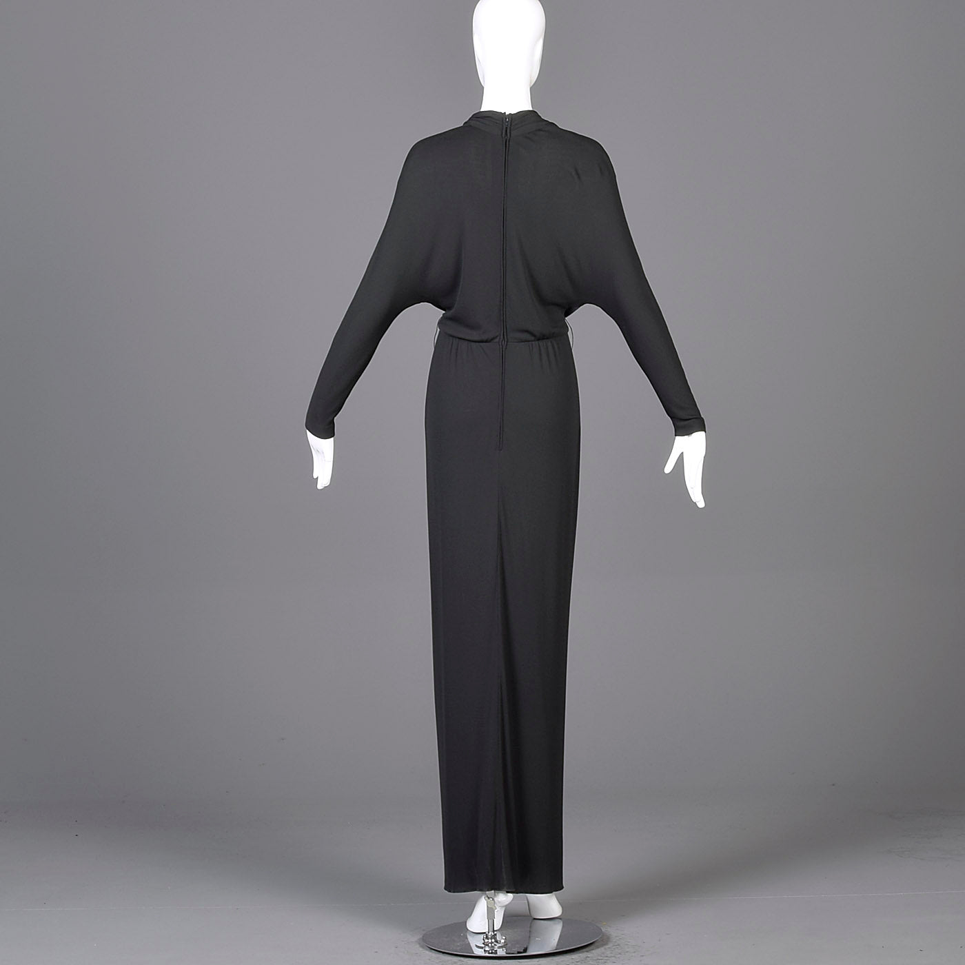 Extraordinary 1970s Bill Tice for Malcolm Starr Black Evening Gown with Plunging Neckline