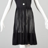 1950s Sheer Black Dress with Mother of Pearl Buttons