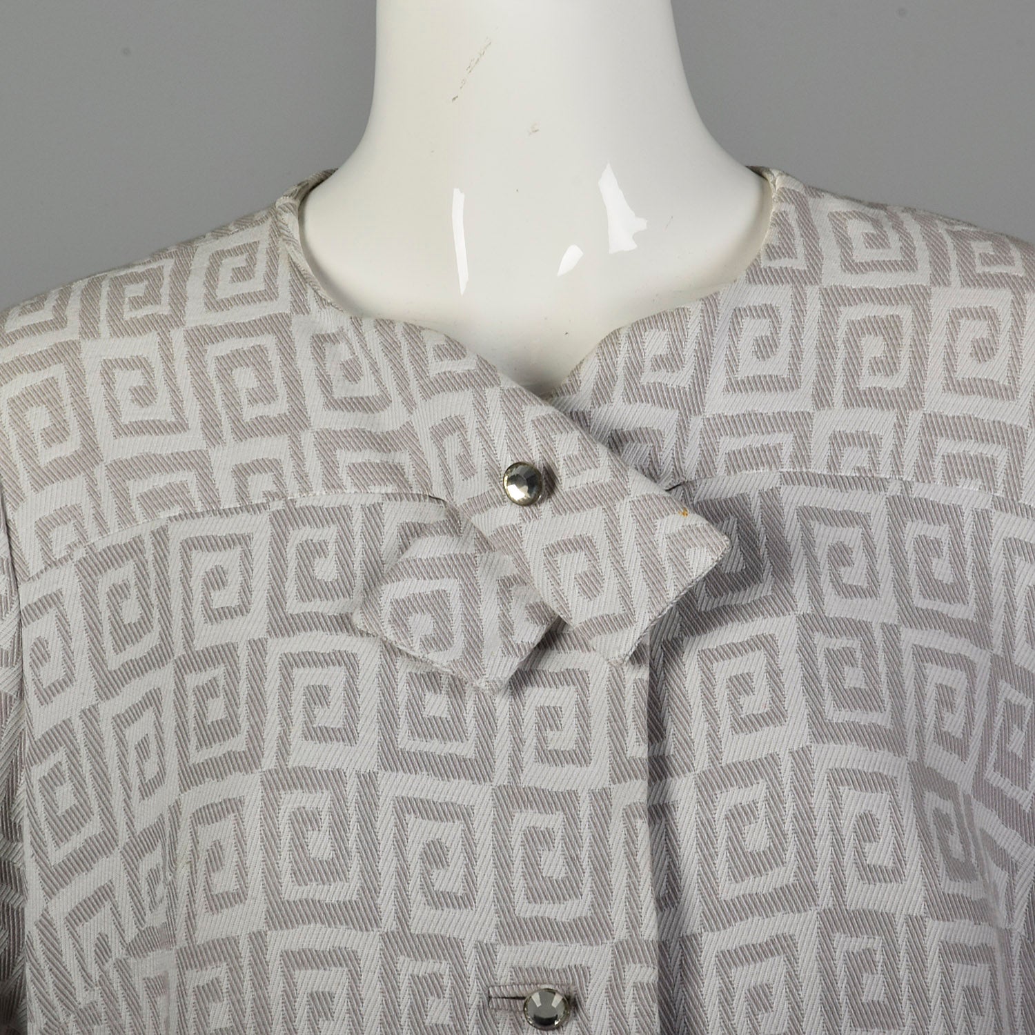 Medium 1960s Gray and White Greek Key Dress Coat