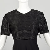 Medium 1990s Little Black Dress Beaded Short Sleeve Evening Cocktail Party LBD
