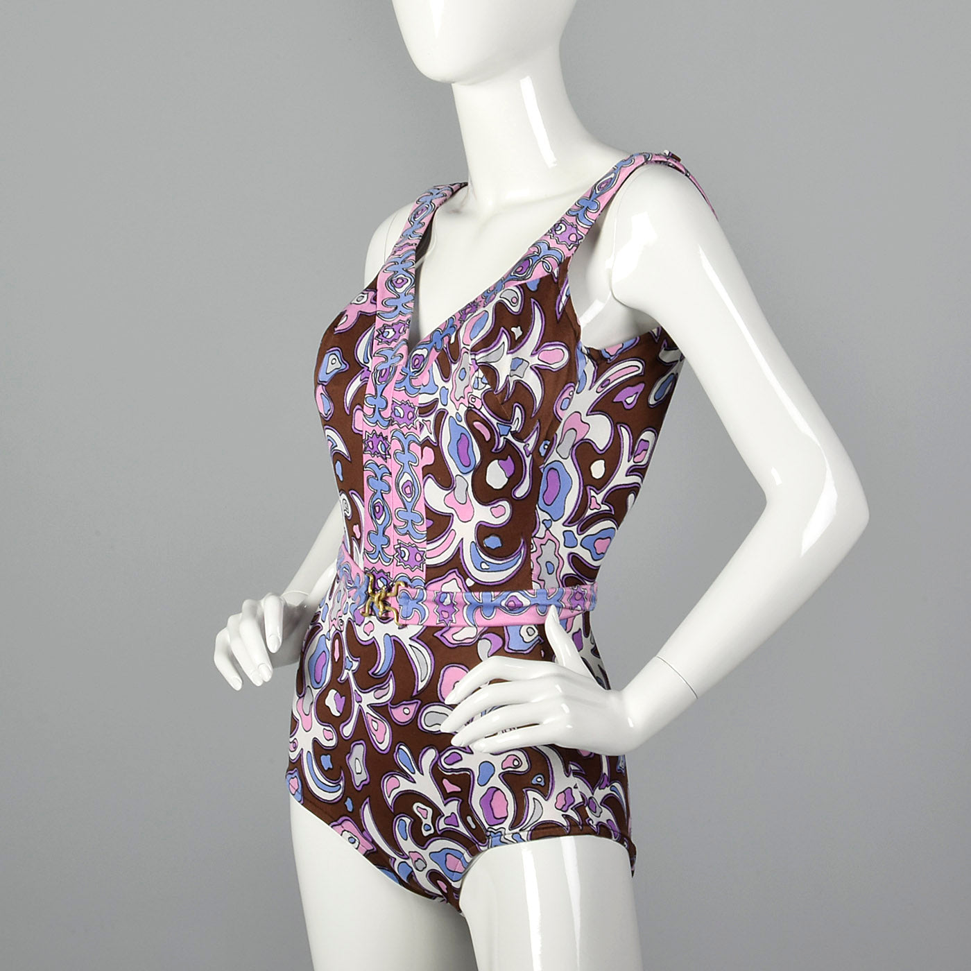 1960s Purple Psychedelic Print Swimsuit