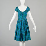 1950s Teal Fit and Flare Dress