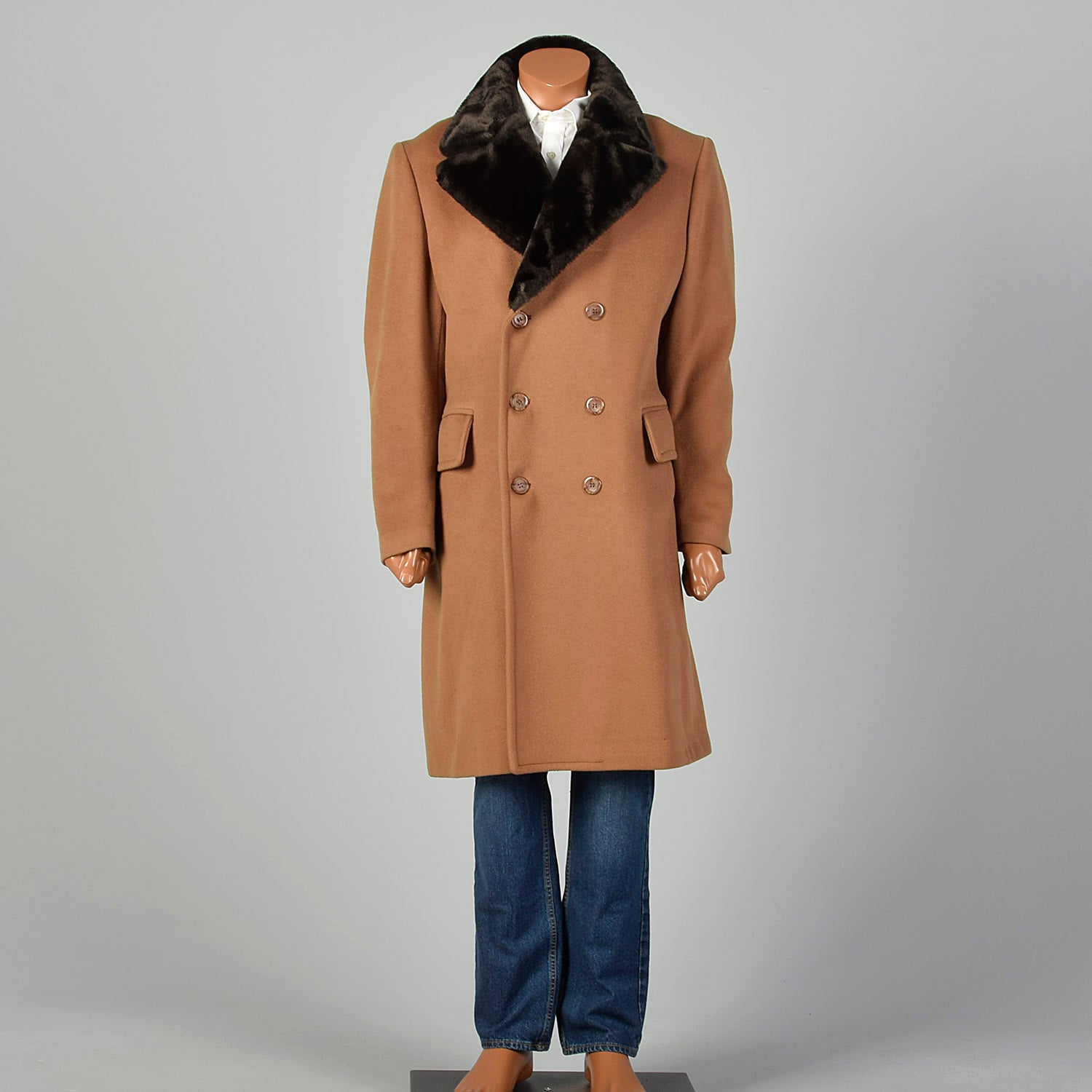 42 Large Men Tan Double Breasted Coat