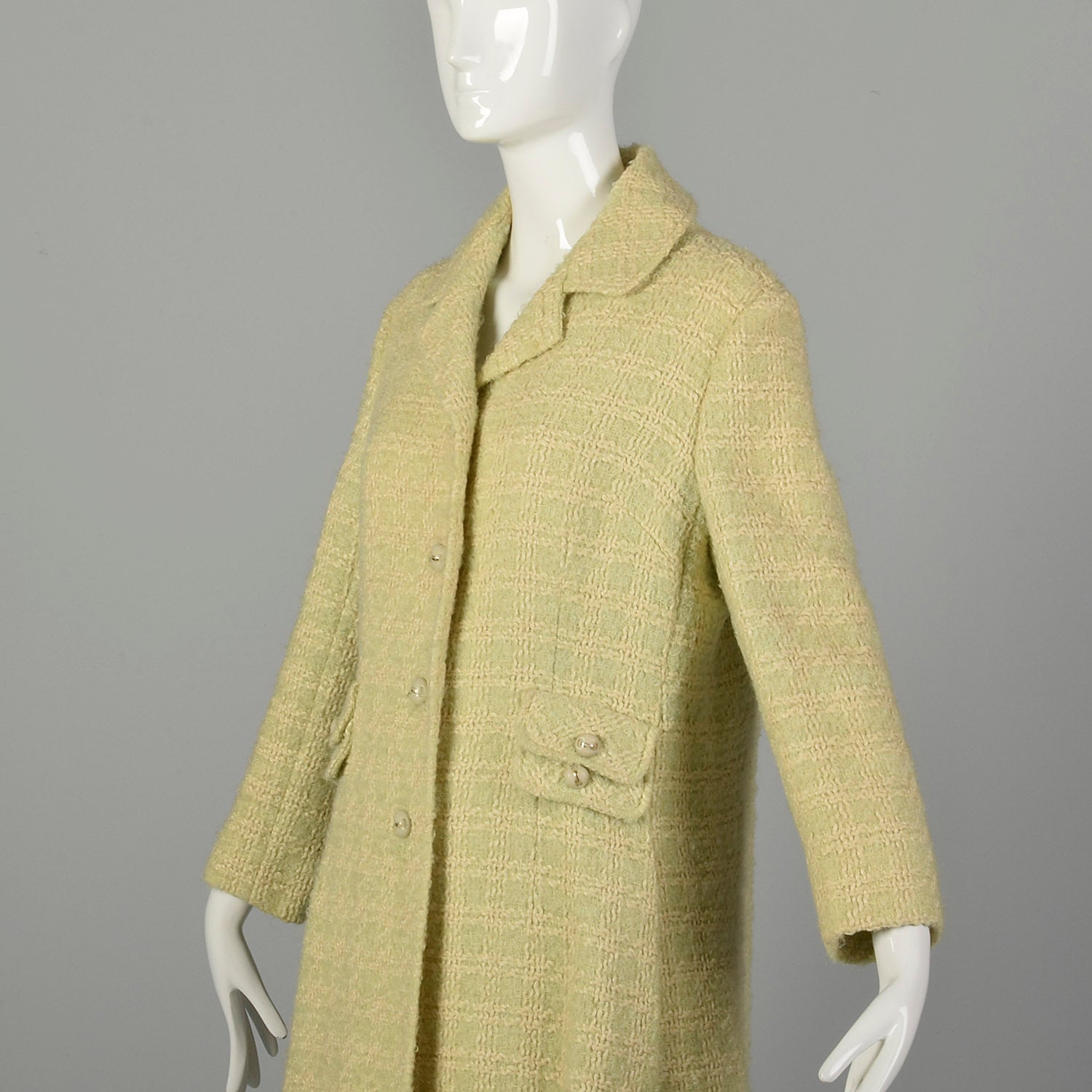 Medium 1960s Coat Green Plaid Wool Tweed Winter Outerwear