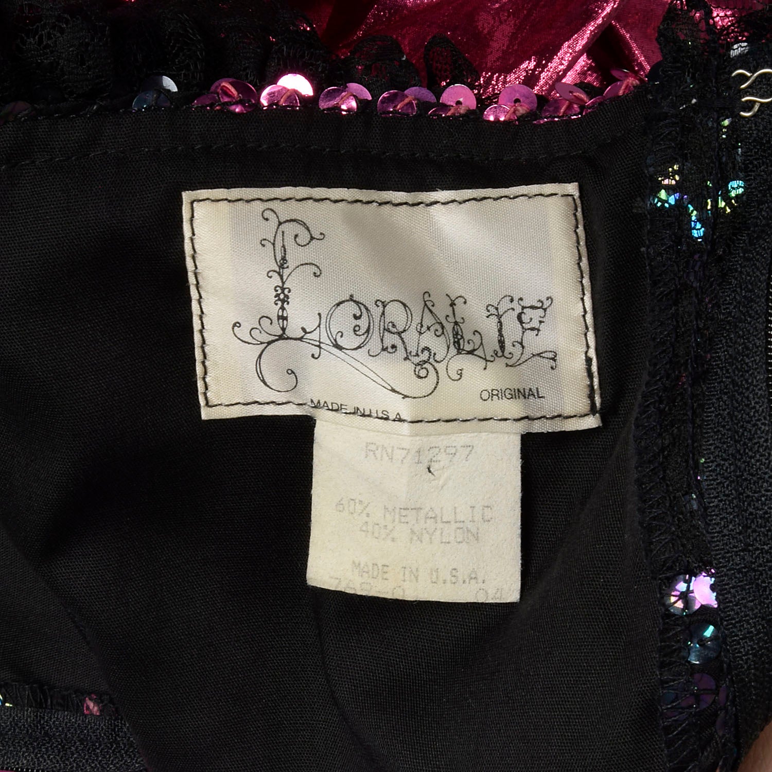 1980s Pink Prom Dress Saloon Girl Strapless Lame Gown Black Lace Sequins
