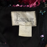 1980s Pink Prom Dress Saloon Girl Strapless Lame Gown Black Lace Sequins
