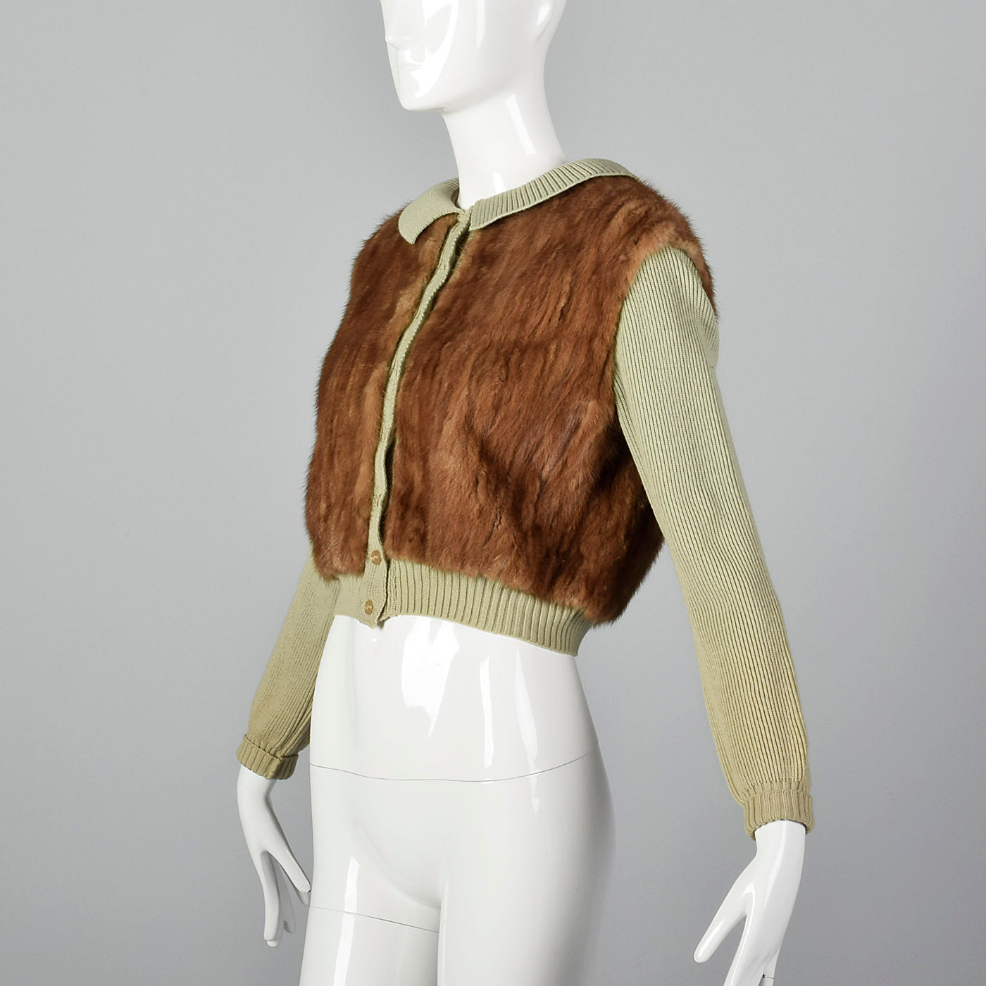 1950s Green Knit and Mink Sweater