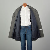 Large 1980s Car Coat Grey Wool Herringbone Tweed Winter Outerwear