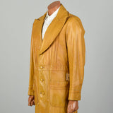 Medium 1970s Trench Coat Mustard Leather Overcoat