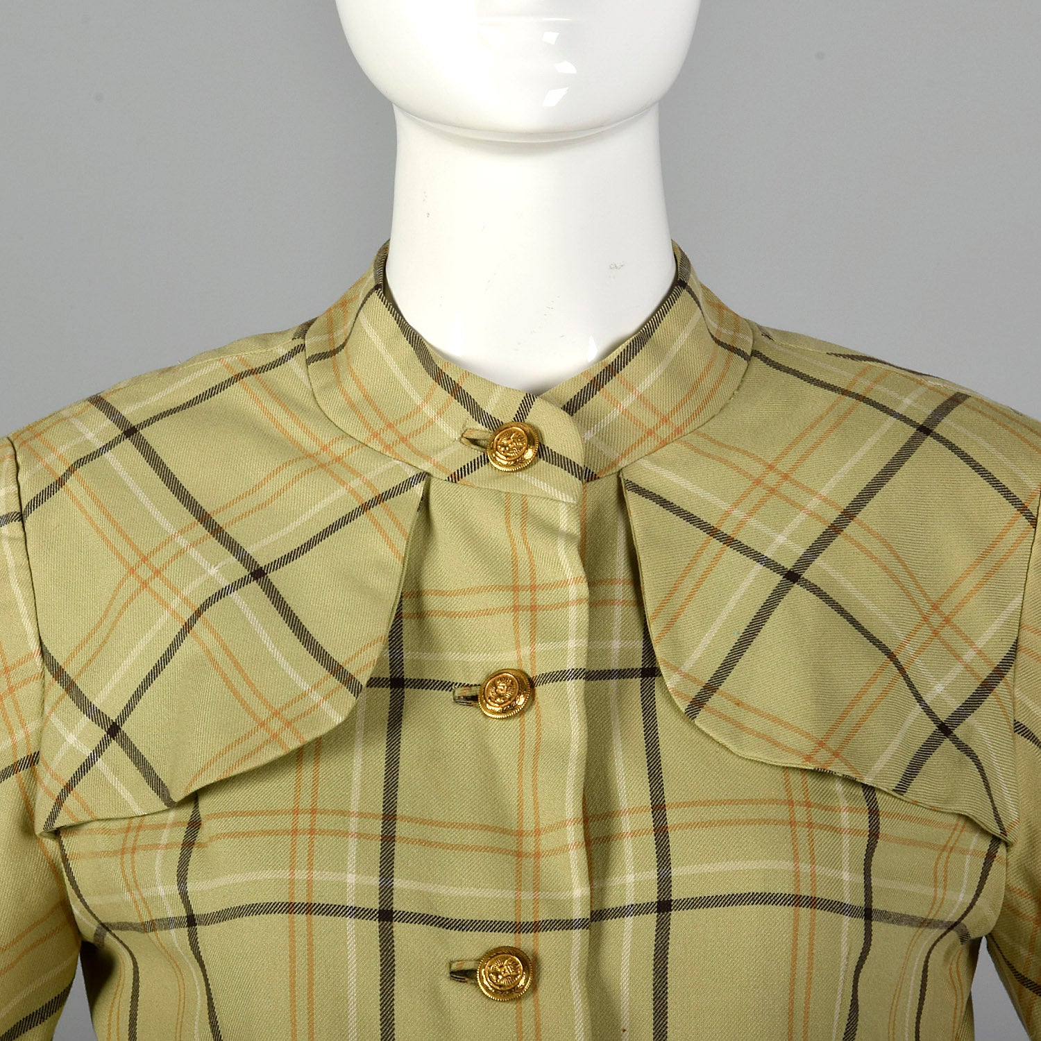 Small 1960s Joan Leslie by Kasper Light Green Plaid Skirt Set