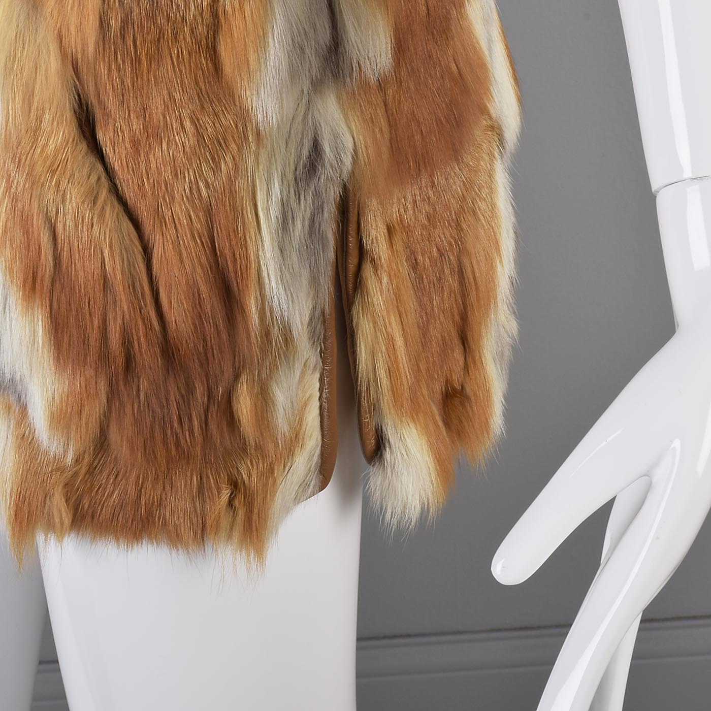 1970s Red Fox Fur Vest with Leather Trim