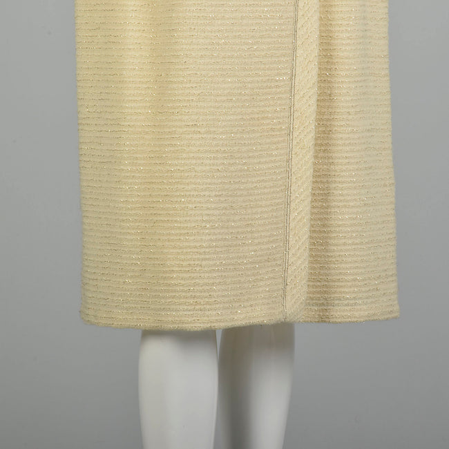 Chanel Boutique Cream & Metallic Gold Tweed Skirt Suit Clutch Jacket