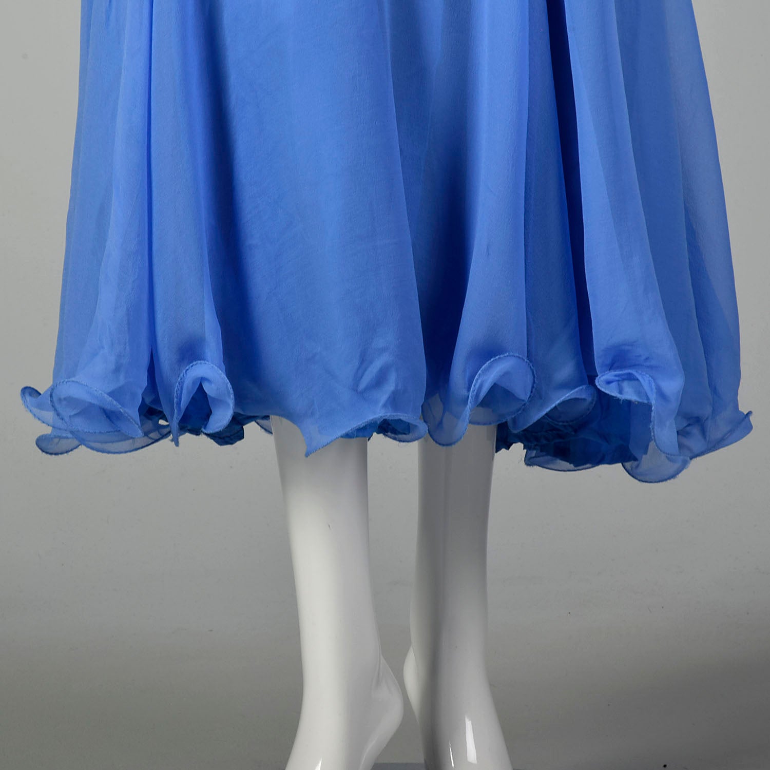 1980s Blue Silk Evening Gown Beaded Formal Dress Modest Drop Waist