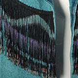 Medium Denim Jacket 1980s Bolero Fringe Jean Teal Southwestern