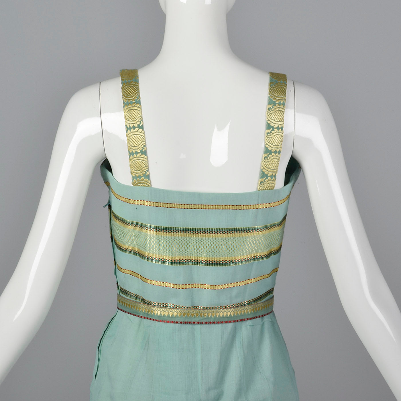 1950s Dress and Jacket Set in Aqua with Gold Trim