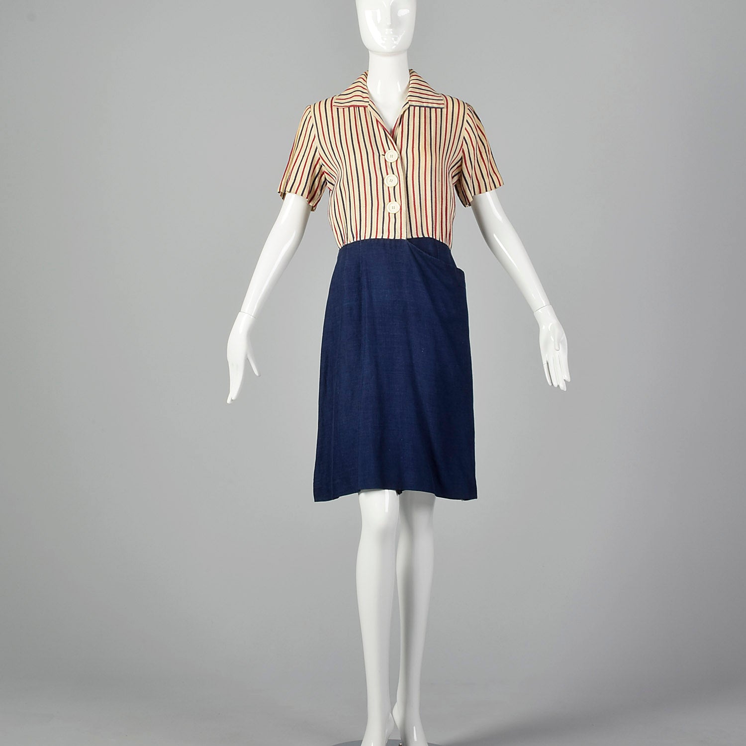 Small 1940s Striped Wrap Dress