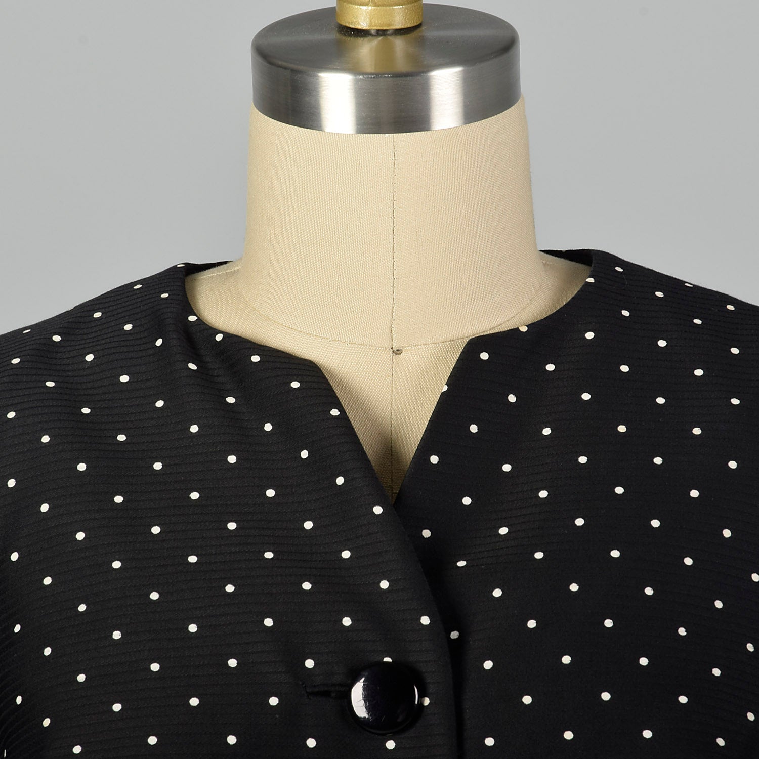 XXS 1950s Adele Simpson Black and White Polka Dot Dress