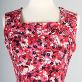 1950s Red and Pink Floral Dress with Dropped Waist