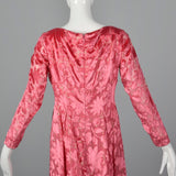 1970s Richilene Pink Burnout Velvet Empire Waist Evening Dress