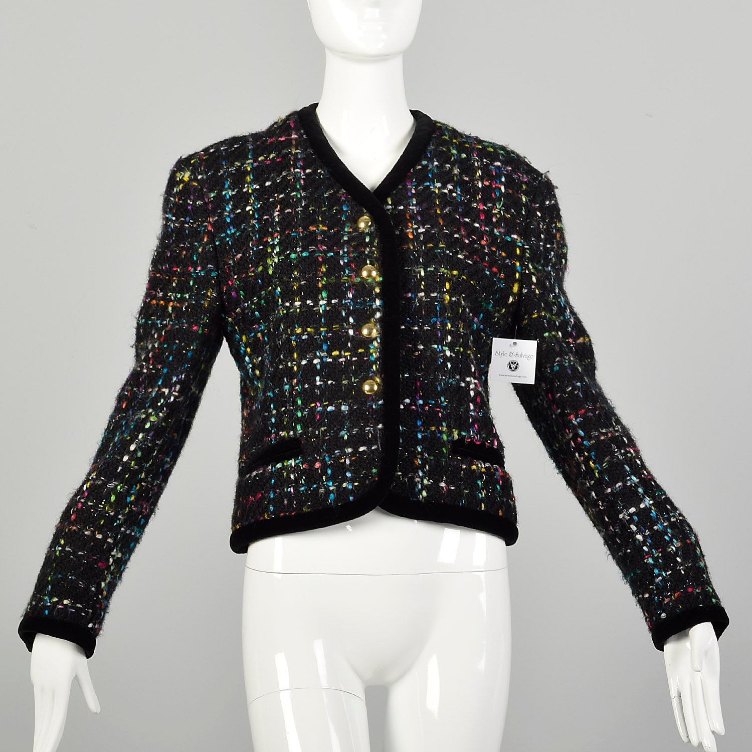 Medium 1990s Escada Jacket Cropped Rainbow Tweed Winter Wool Coat