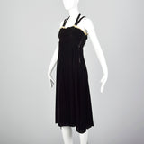 1940s Black Velvet Halter Dress with Ruched Bodice
