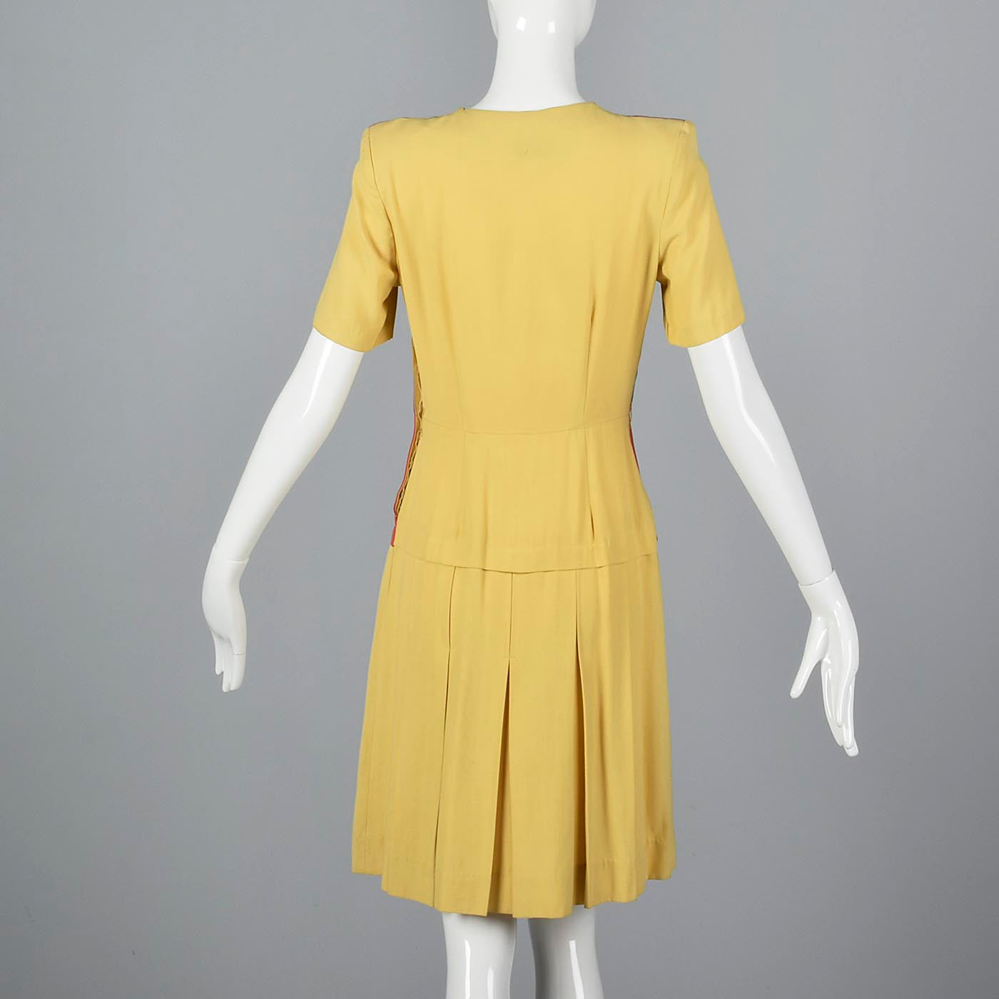 1930s Yellow Rayon Day Dress with Striped Bodice