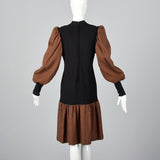 1980s Adolfo Black Knit Dress with Bishop Sleeves