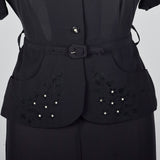 1950s Black Rayon Day Dress with Peplum Waist