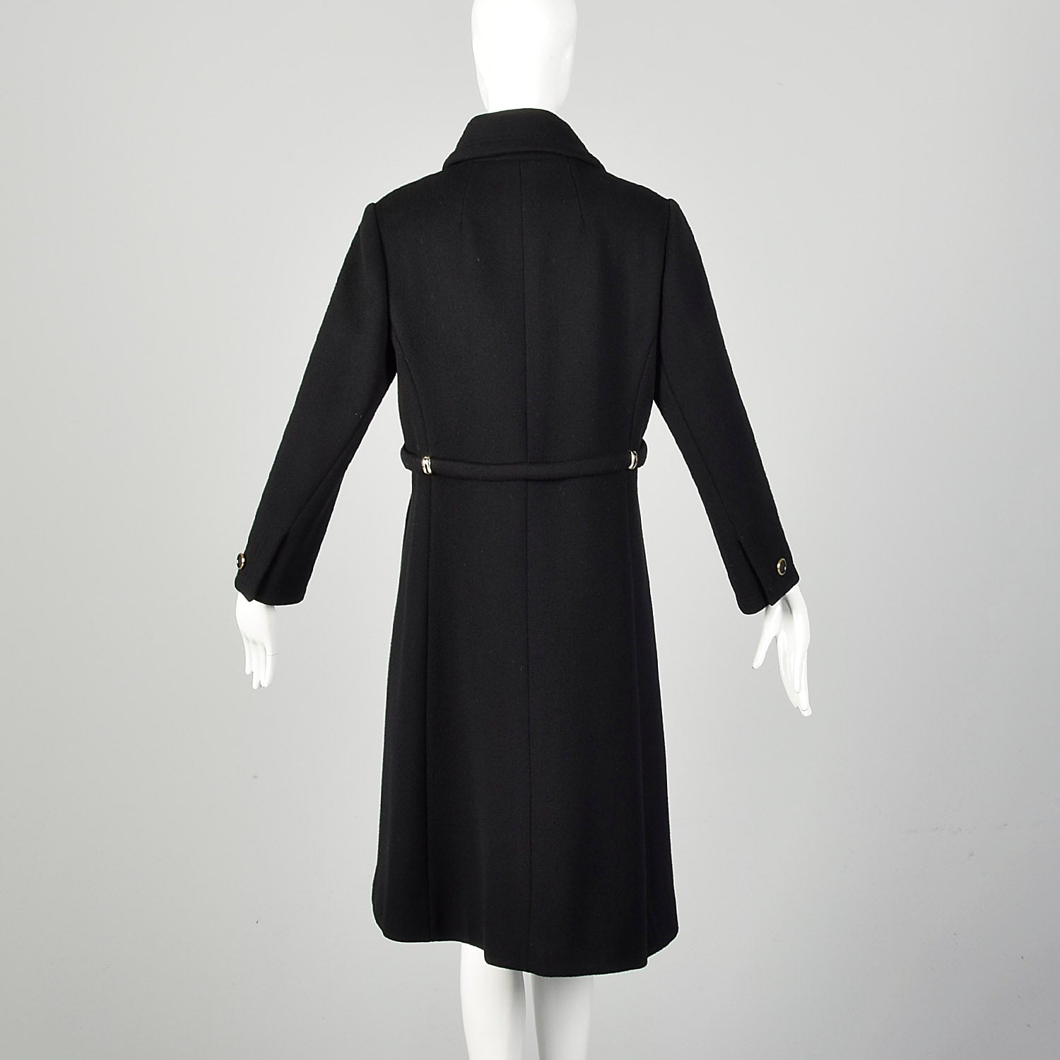 Small 1960s Mod Winter Coat Black Wool Double Breasted Overcoat