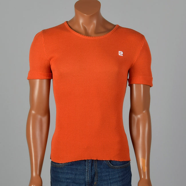 Small 1970s Pierre Cardin Knits Orange Sweater with Short Sleeves
